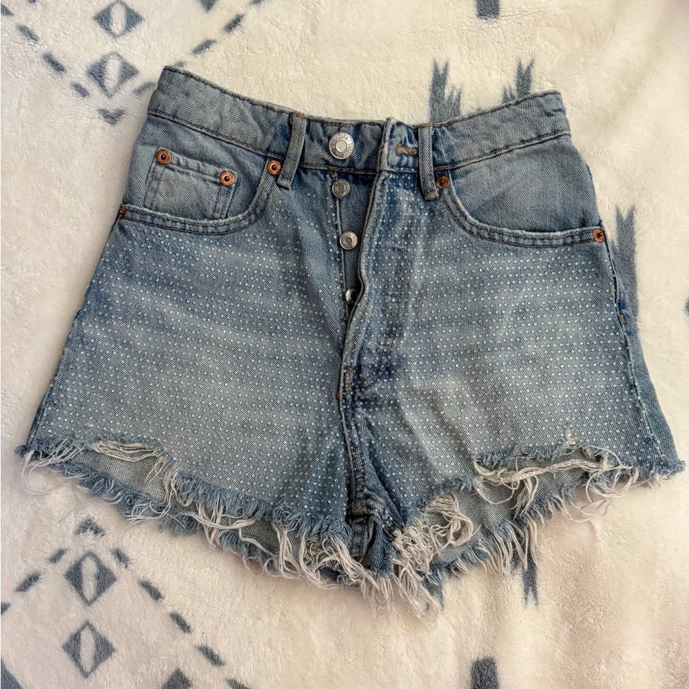 Zara Blue Jean Shorts with Distressed Hem